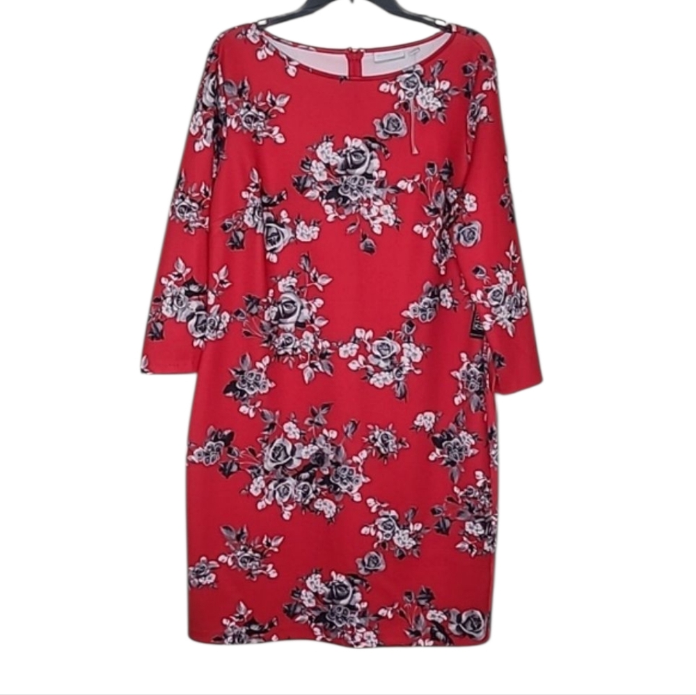 New York & Co Red Floral Tunic Shift Dress